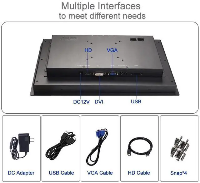 Alt view image 3 of 5 - UN UNITEDTIME 15.6 Inch Industrial 10-Point Touch Monitor Open Frame, HDMI/VGA/DVI Interface, Built-in Speakers, Capacitive Touch Screen Technology Metal Frame (Touchscreen Metal Frame)