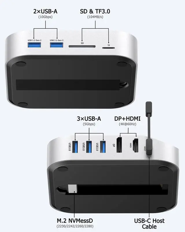 Alt view image 5 of 5 - BAOZEE Mac mini M4 Dock, Docking Station Dual Monitor Mac mini Accessories USB C Hub with NVMe SSD Enclosure, 2× USB-A 10Gbps, 3× USB-A 5Gbps, 4K60 HDMI, DisplayPort, SD/TF Card Reader