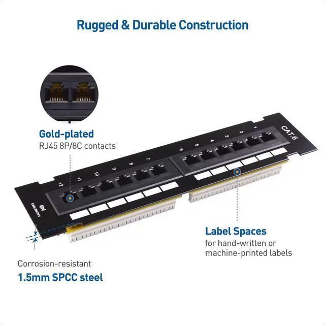 Alt view image 3 of 5 - Cable Matters UL Listed 12-Port Cat6, Cat 6 Vertical Mini Patch Panel with 89D Bracket & 110 Punch Down Tool with 110 Blade