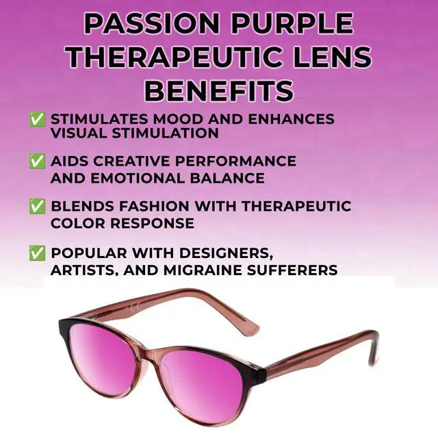 Alt view image 3 of 5 - Medspex Corinne McCormack Polly Color Therapy Reading Glasses +1.50 Pink Black Fade/Passion Purple Womens Fluorescent Light Sensitivity Chromotherapy Chakra Healing