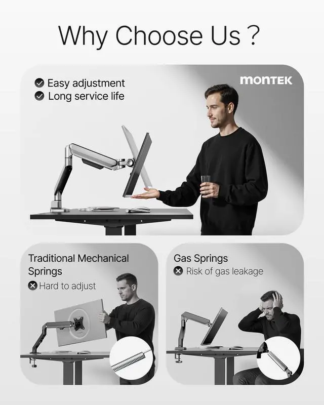 Alt view image 2 of 5 - monTEK Deluxe Monitor Arm for 17 to 40 Inch Curved Screens with Cable Management Aluminum Fully Adjustable Single Monitor Arm with Clamp/Grommet, Quick Release Plate,75x75/100x100 VESA, MA1008SL