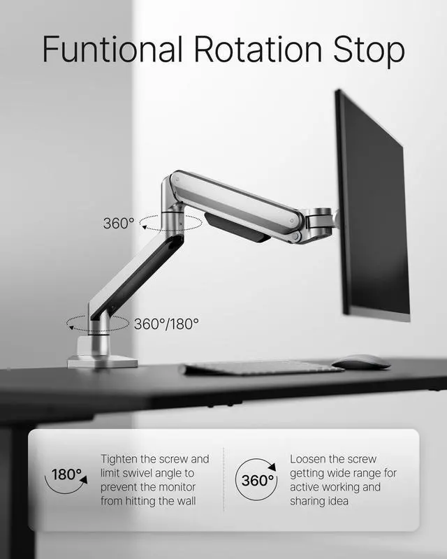 Alt view image 5 of 5 - monTEK Deluxe Monitor Arm for 17 to 40 Inch Curved Screens with Cable Management Aluminum Fully Adjustable Single Monitor Arm with Clamp/Grommet, Quick Release Plate,75x75/100x100 VESA, MA1008SL