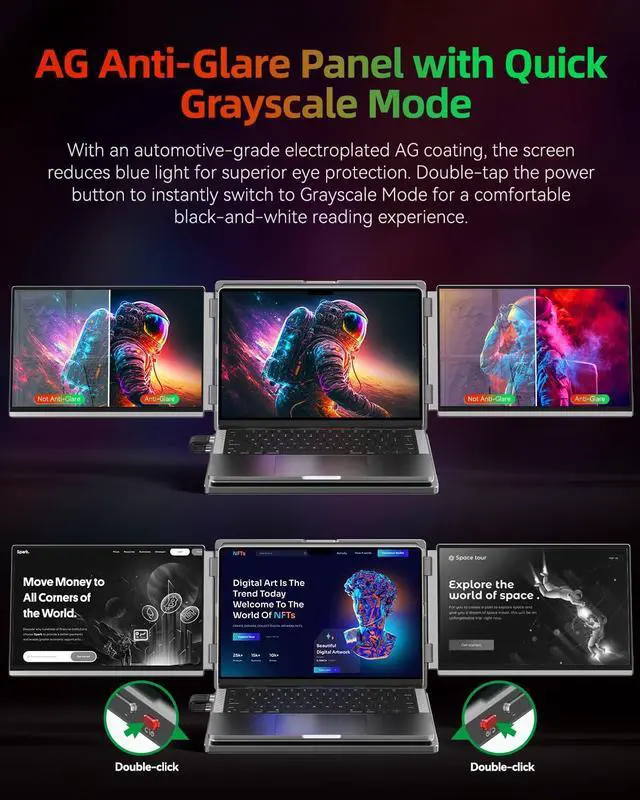 Alt view image 3 of 5 - Intehill 4K Laptop Screen Extender, 13.4" Dual Screen Monitor for Laptop, 3840x2400 Anti-Glare Portable IGZO Display, 100% sRGB 500 Nits Brightness Foldable Plug-Play Portable Travel Monitor, LR13U