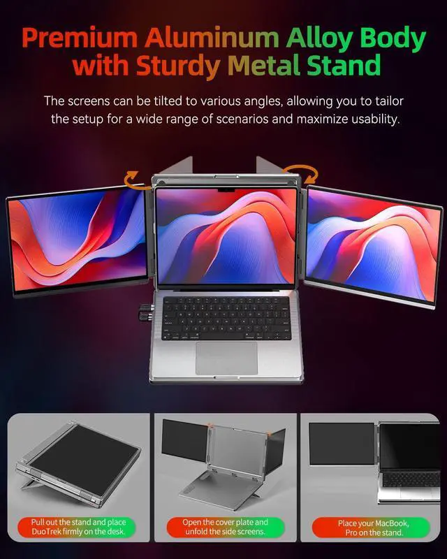 Alt view image 5 of 5 - Intehill 4K Laptop Screen Extender, 13.4" Dual Screen Monitor for Laptop, 3840x2400 Anti-Glare Portable IGZO Display, 100% sRGB 500 Nits Brightness Foldable Plug-Play Portable Travel Monitor, LR13U