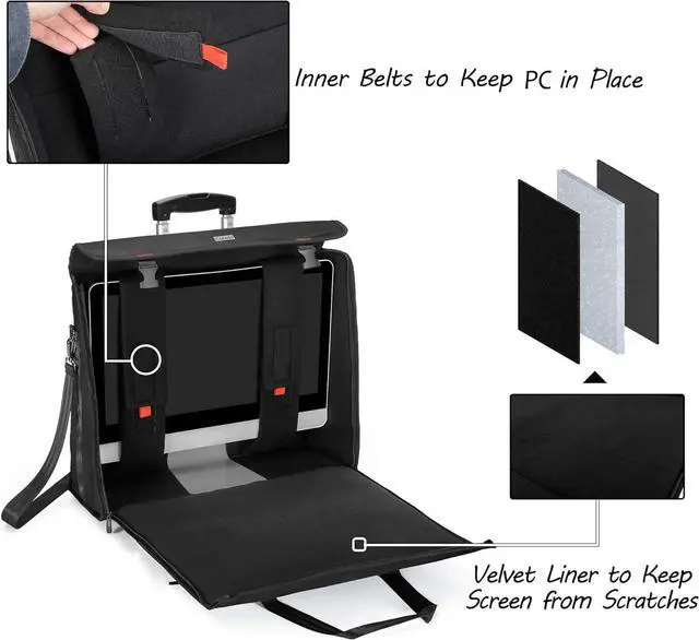 Alt view image 4 of 5 - CURMIO Rolling Carrying Bag with Wheels Compatible for Apple iMac 27 inch Desktop Computer, Detachable Trolley Storage Case Compatible with iMac 27 Monitors and Accessories, Black (Patent Pending)