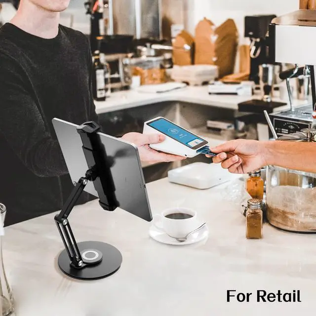 Alt view image 4 of 5 - pzoz Retail Kiosk iPad Stand, 360°Rotate POS Tablet Stand, Fits 6-12.9" iPad Mini Pro-Business Supplies Swivel Tablet Holder for Store Cash Register Office Reception Kitchen Desktop Display