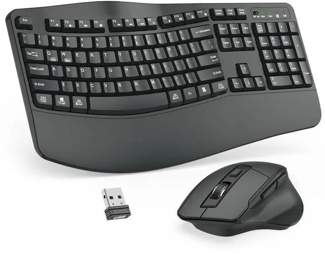 Main image of Wireless Keyboard and Mouse Combo, 2.4G Full Size Wave Keys Ergonomic Keyboard with Wrist Rest and 3-Level DPI Adjustable Wireless Ergonomic Mouse for Windows, Mac OS Desktop/Laptop/PC(Graphite)