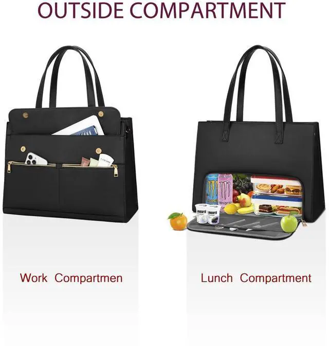 Alt view image 4 of 5 - KKXIU 2-in-1 Laptop Lunch Tote Bag for Women, 15.6 Inch Insulated Leakproof Computer Bag, Large Capacity Work Purse for Office, Nurse, Teacher, Travel - Black