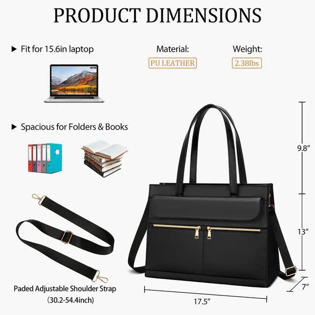 Alt view image 5 of 5 - KKXIU 2-in-1 Laptop Lunch Tote Bag for Women, 15.6 Inch Insulated Leakproof Computer Bag, Large Capacity Work Purse for Office, Nurse, Teacher, Travel - Black