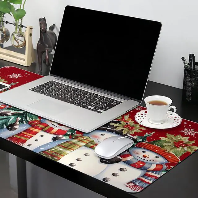 Alt view image 2 of 5 - Christmas Oversized Gaming Mouse Pad, Red Christmas Hat Snowman Desk Mat for Home Office Extended XXL Computer Mouse Pad with Non-Slip Backing for Laptop Desktop Keyboard,35x15 inch