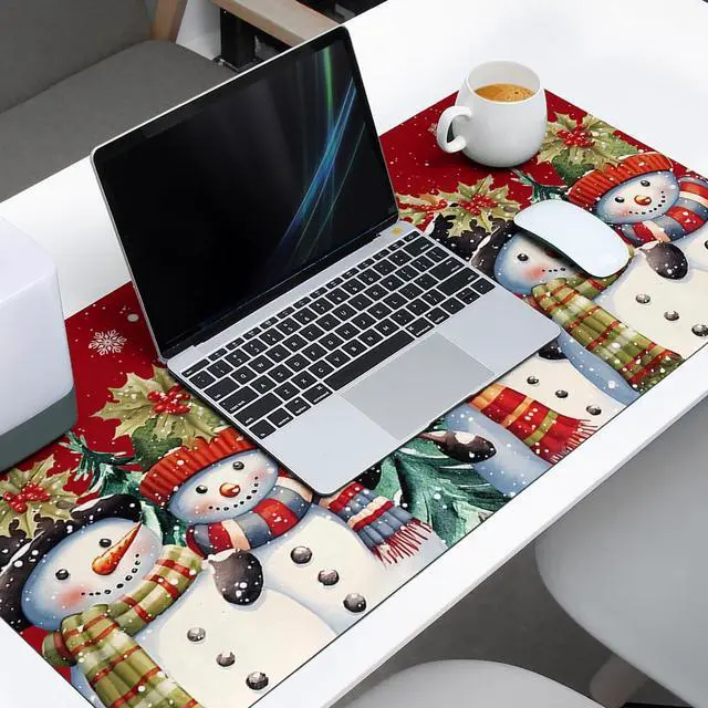 Alt view image 3 of 5 - Christmas Oversized Gaming Mouse Pad, Red Christmas Hat Snowman Desk Mat for Home Office Extended XXL Computer Mouse Pad with Non-Slip Backing for Laptop Desktop Keyboard,35x15 inch