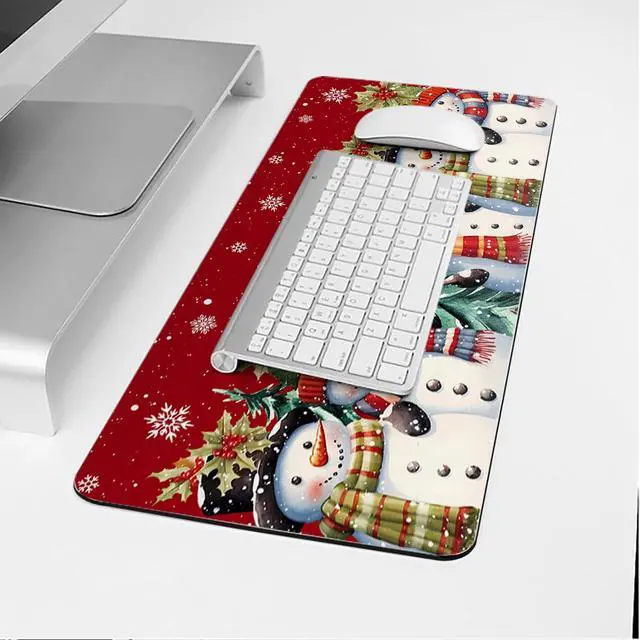 Alt view image 4 of 5 - Christmas Oversized Gaming Mouse Pad, Red Christmas Hat Snowman Desk Mat for Home Office Extended XXL Computer Mouse Pad with Non-Slip Backing for Laptop Desktop Keyboard,35x15 inch