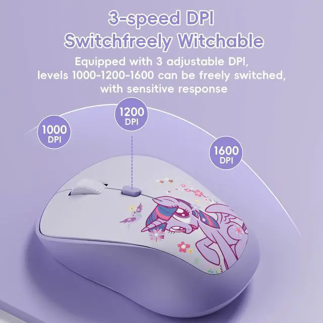 Alt view image 2 of 5 - My Little Pony Twilight Sparkle Wireless Mouse - 4-Button Silent Click Mouse with 3 Adjustable DPI (1000/1200/1600), 2.4GHz Wireless for Windows/Mac - Compact & Ergonomic Design, Purple
