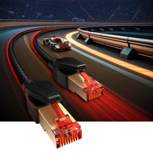 Alt view image 3 of 5 - Cat 8 Ethernet Cable 50FT, High Speed LAN Network Cable RJ45 40Gbps 2000Mhz Nylon Braided Gold Plated Gigabit Internet Patch Cord, Compatible with Cat 7/6/5e/5 (Black Round Cable 50 Feet)