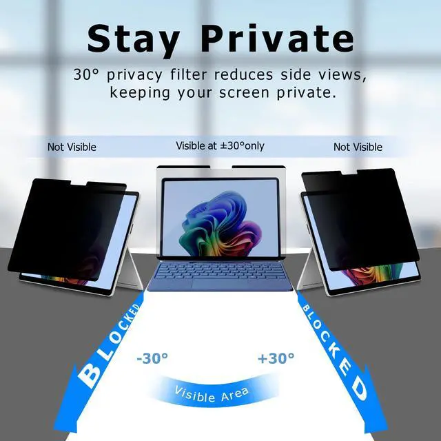 Alt view image 3 of 5 - Adeway Privacy Screen Protector for Surface Go 4/3/2/1 10.5 Inch, Magnetic Nano, Anti-Spy, Removable, Blue Light & UV Blocking, Anti-Glare