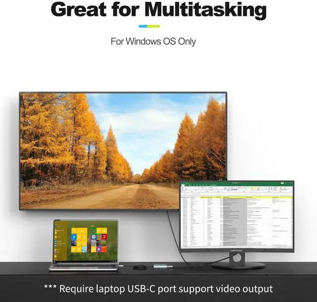 Alt view image 2 of 5 - USB C to Dual HDMI Adapter 4K 60Hz, USB C Splitter 2 Monitors Extended Display, Type C HDMI Hub Multiple Monitors Docking Station for Laptop(DP Alt Mode Required) Compatible with Thunderbolt 3/4