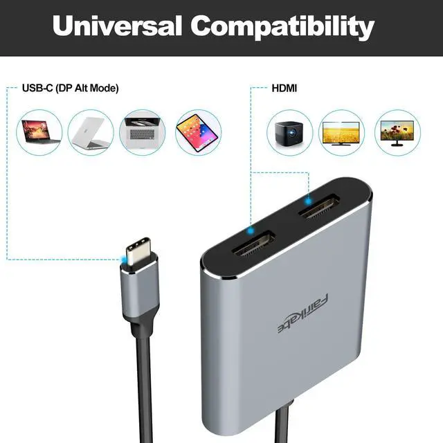 Alt view image 5 of 5 - USB C to Dual HDMI Adapter 4K 60Hz, USB C Splitter 2 Monitors Extended Display, Type C HDMI Hub Multiple Monitors Docking Station for Laptop(DP Alt Mode Required) Compatible with Thunderbolt 3/4