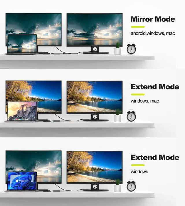 Alt view image 4 of 5 - USB C to Dual HDMI Adapter 4K 60Hz, USB C Splitter 2 Monitors Extended Display, Type C HDMI Hub Multiple Monitors Docking Station for Laptop(DP Alt Mode Required) Compatible with Thunderbolt 3/4