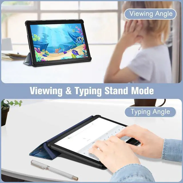 Alt view image 4 of 5 - Fintie Slim Case for All-New Fire HD 10 Tablet (13th Generation, 2023 Release) - Trifold Lightweight Hard Shell Stand Cover with Auto Wake/Sleep, Ocean Marble