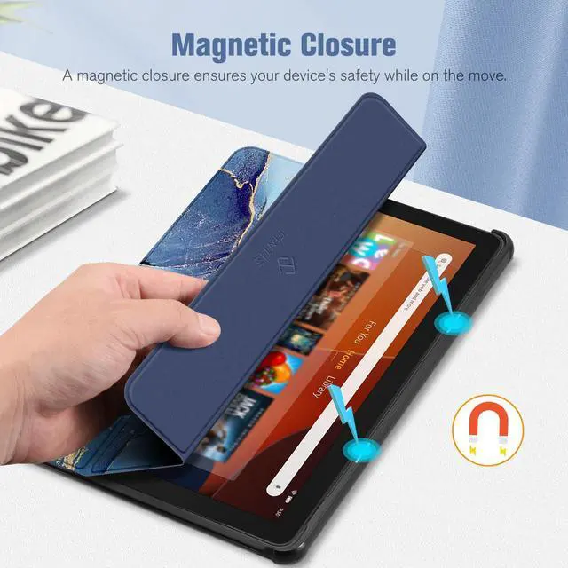 Alt view image 5 of 5 - Fintie Slim Case for All-New Fire HD 10 Tablet (13th Generation, 2023 Release) - Trifold Lightweight Hard Shell Stand Cover with Auto Wake/Sleep, Ocean Marble