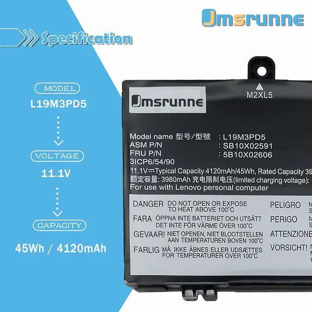 Alt view image 2 of 5 - Jmsrunne L19M3PD5 45Wh Laptop Battery Replacement for Lenovo Thinkpad E14 Gen 3 20Y7 20YD 20YE/E14 Gen 2 20T6 20TA /E15 Gen 2 20T8 20TD L19C3PD5 L19L3PD5 L19D3PD5 SB10X02597 SB10X02605 11.1V