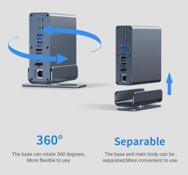Alt view image 4 of 5 - Docking Station for Dell Alienware m18 R2 R1 area-51 18 inch Gaming Laptop,15-in-1 USB C with 360 ° Rotating Base, 2 * 4K HDMI and 1*DP, 10Gbps USB Port Transfer, RJ45, Audio, SD/TF