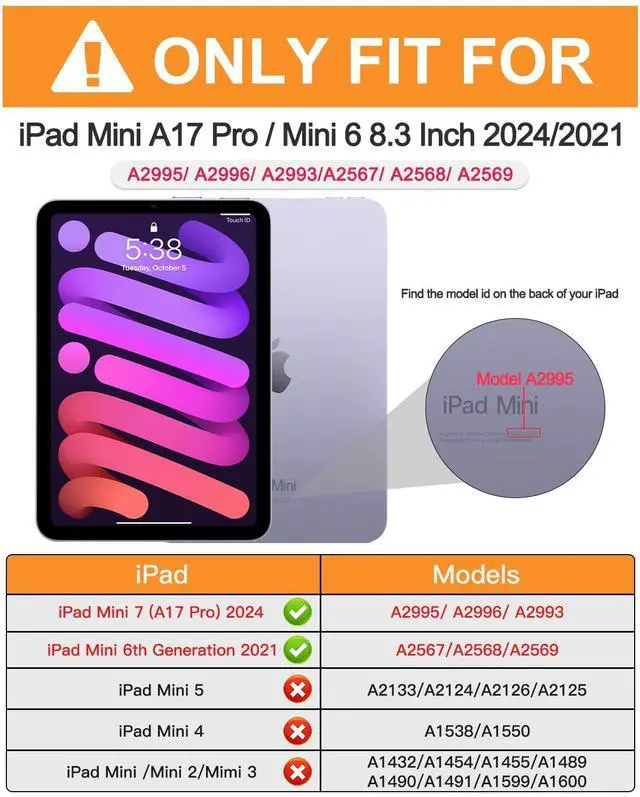 Alt view image 2 of 5 - BRAECN for iPad (a17 pro) Mini 7/Mini 6 Case 2024/2021 8.3 inch with Pencil Holder Protective Clear Ring Handle 360 Rotating Stand Shockproof Dropproof Rugged Carrying Shoulder Strap Kids Friendly