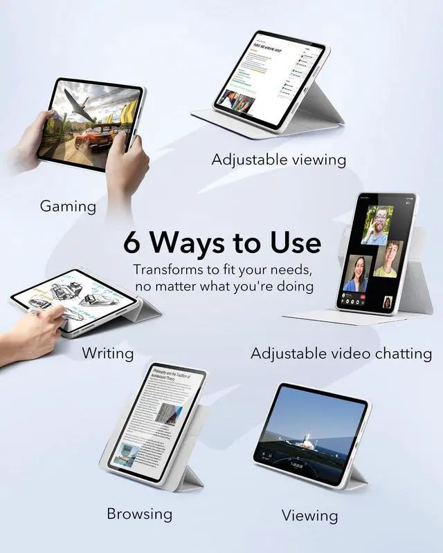 Alt view image 3 of 5 - ESR for iPad Air 13 Inch Case (2025/2024) M3/M2 with Pencil Holder, Removable Magnetic Cover, Vertical Stand, Fully Supports Pencil Pro and Pencil(USB-C), Rebound 360 Series, White