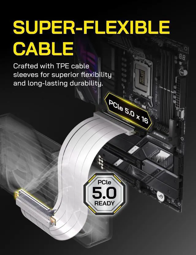 Alt view image 2 of 5 - EZDIY-FAB PCIe 5.0 X16 Riser Cable,128GB/s Bandwidth, for RTX 50/40 & RX 9000/7000 GPUs, PCIe Extension Card, Backward Compatible with PCIe 4.0/3.0,Vertical GPU Mount,Straight-20cm,White