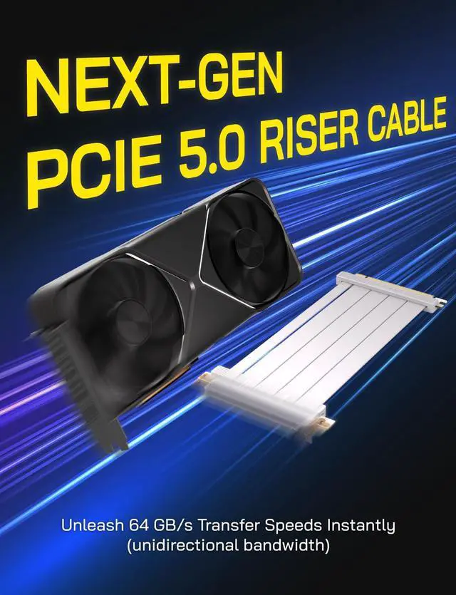 Alt view image 3 of 5 - EZDIY-FAB PCIe 5.0 X16 Riser Cable,128GB/s Bandwidth, for RTX 50/40 & RX 9000/7000 GPUs, PCIe Extension Card, Backward Compatible with PCIe 4.0/3.0,Vertical GPU Mount,Straight-20cm,White