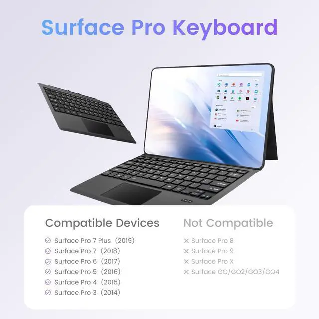 Alt view image 2 of 5 - FERRISA Wireless Bluetooth Keyboard for Microsoft Surface Pro 7/6/5/4/3, Ultra-Slim Keyboard Cover with Touchpad, Strong Magnetic Attachment, Long Battery Life