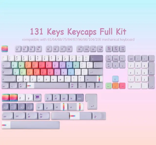 Alt view image 2 of 5 - Tsungup MOA Profile Keycaps,131 Keys Gray Rainbow Candy Custom Keycaps,PBT Cute Dye Sub Key Caps Keyboard Keycap Set for MX Switches Mechanical