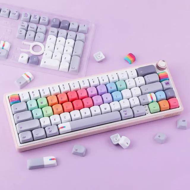 Alt view image 3 of 5 - Tsungup MOA Profile Keycaps,131 Keys Gray Rainbow Candy Custom Keycaps,PBT Cute Dye Sub Key Caps Keyboard Keycap Set for MX Switches Mechanical