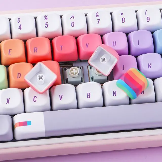 Alt view image 4 of 5 - Tsungup MOA Profile Keycaps,131 Keys Gray Rainbow Candy Custom Keycaps,PBT Cute Dye Sub Key Caps Keyboard Keycap Set for MX Switches Mechanical