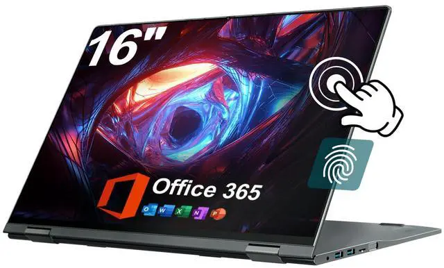 Main image of jumper 2 in 1 Laptop, 16 inch Convertible Laptop Computer with IPS FHD 360 Degree Touchscreen, 640GB Storage, 16GB RAM, Fingerprint Reader, Backlit Keyboard, 53.2WH, WiFi 6, Celeron N, Type-C