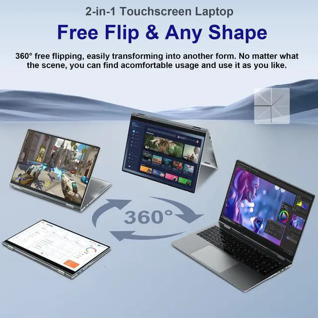 Alt view image 2 of 5 - jumper 2 in 1 Laptop, 16 inch Convertible Laptop Computer with IPS FHD 360 Degree Touchscreen, 640GB Storage, 16GB RAM, Fingerprint Reader, Backlit Keyboard, 53.2WH, WiFi 6, Celeron N, Type-C