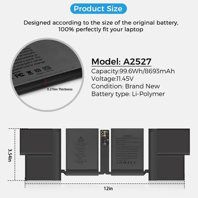 Alt view image 3 of 5 - LINGCI A2485 A2527 Replacement Laptop Battery for MacBook Pro 16 inch (Late 2021) Battery A2485 EMC3651 (11.45V/8700mAH)