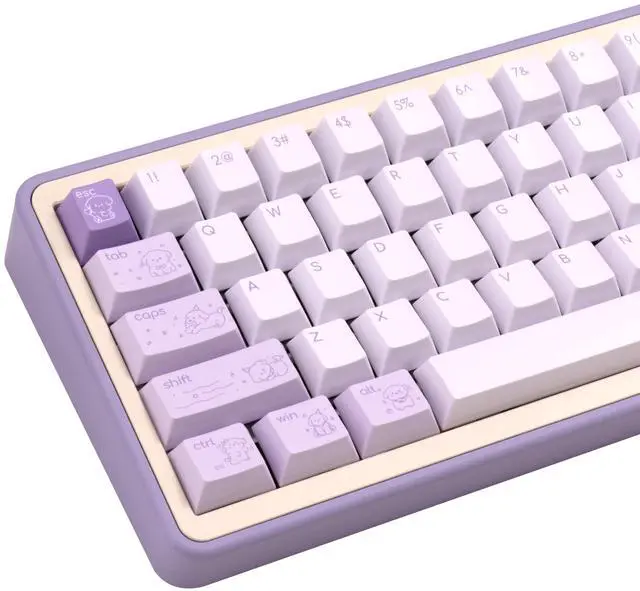 Main image of TIMSEKER Minimalist Cute PBT Keycap, Light Purple Cherry Profile Custom Key Cap for Mechanical Gaming Keyboard, 145 Keys Dye Sublimation Keycap Set