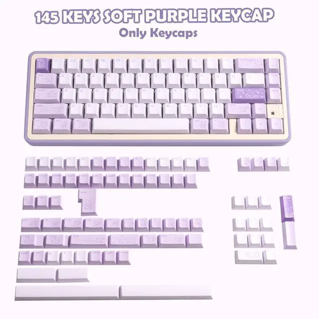 Alt view image 2 of 5 - TIMSEKER Minimalist Cute PBT Keycap, Light Purple Cherry Profile Custom Key Cap for Mechanical Gaming Keyboard, 145 Keys Dye Sublimation Keycap Set