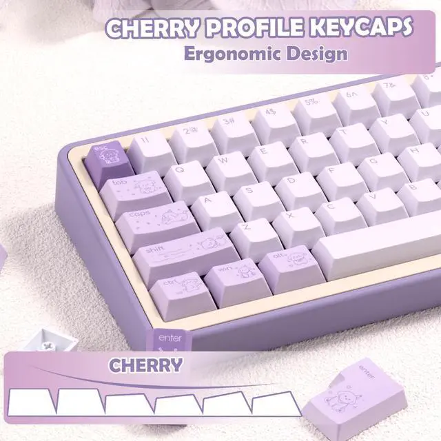 Alt view image 5 of 5 - TIMSEKER Minimalist Cute PBT Keycap, Light Purple Cherry Profile Custom Key Cap for Mechanical Gaming Keyboard, 145 Keys Dye Sublimation Keycap Set