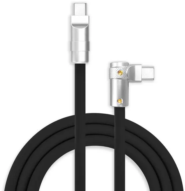 Main image of chubbycable FlexElbow 90 Degree 240W Fast Charging Cable Right Angle USB C Cable Silicone Charging Cord Compatible with iPhone 17-15 Series iPad, Black, Type-C to Type-C, 0.32FT