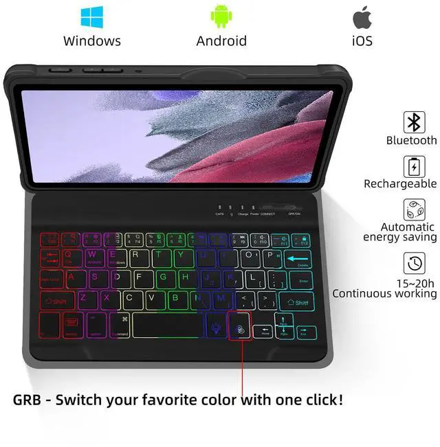 Alt view image 4 of 5 - Backlit Keyboard Case for Samsung Galaxy Tab A7 Lite 8.7 Inch 2021, for A7 Lite SM-T220/T225/T227, Detachable Bluetooth Tablet Keyboard Case, Travel and Mobile Office Friendly Black