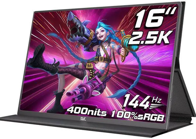 Main image of FMC 2.5K Portable Monitor 16"" QHD 144hz Gaming Monitor USB-C HDMI Computer Display IPS Eye Care External Second Screen for Travel Laptop MacBook Surface PC PS4/PS5 Xbox Switch (16), Black, Y-60G