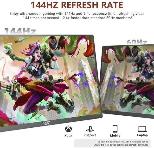 Alt view image 2 of 5 - FMC 2.5K Portable Monitor 16"" QHD 144hz Gaming Monitor USB-C HDMI Computer Display IPS Eye Care External Second Screen for Travel Laptop MacBook Surface PC PS4/PS5 Xbox Switch (16), Black, Y-60G