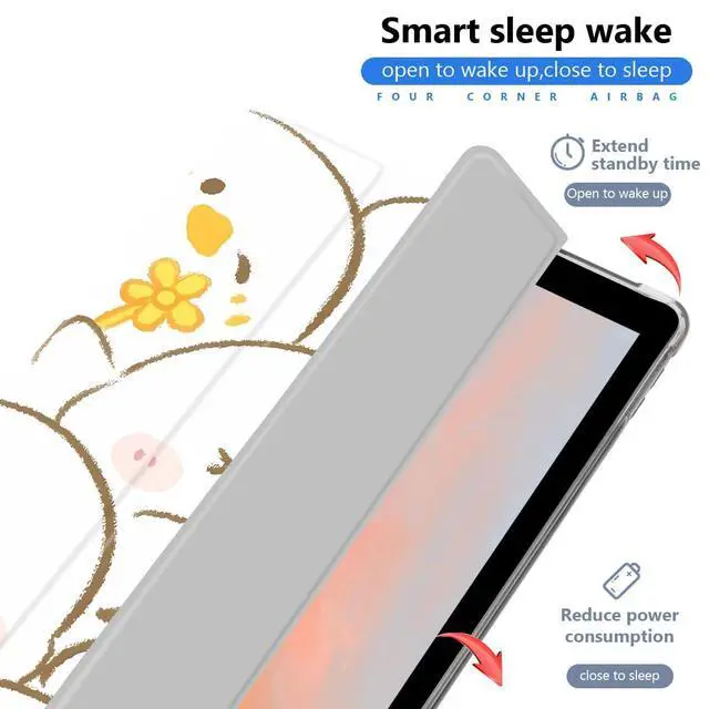 Alt view image 2 of 5 - JOYLAND Cute Duck Case for iPad 9th/7th/8th Generation(2021/2020/2019) 10.2 Inch with Pencil Holder, Kawaii Printed Cartoon Leather Clear TPU Back Trifold Stand Cover, Auto Wake/Sleep