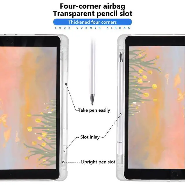 Alt view image 3 of 5 - JOYLAND Cute Duck Case for iPad 9th/7th/8th Generation(2021/2020/2019) 10.2 Inch with Pencil Holder, Kawaii Printed Cartoon Leather Clear TPU Back Trifold Stand Cover, Auto Wake/Sleep