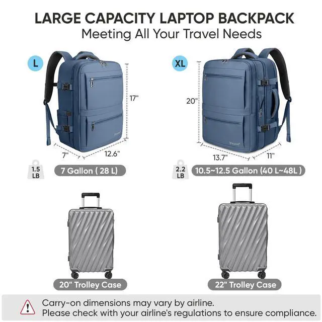 Alt view image 4 of 5 - BALEINE Travel Backpack for Women Men, Large Sturdy Carry On Laptop Backpack Gifts for Business, Casual, Weekender, Hiking (Large, Dusty Blue)