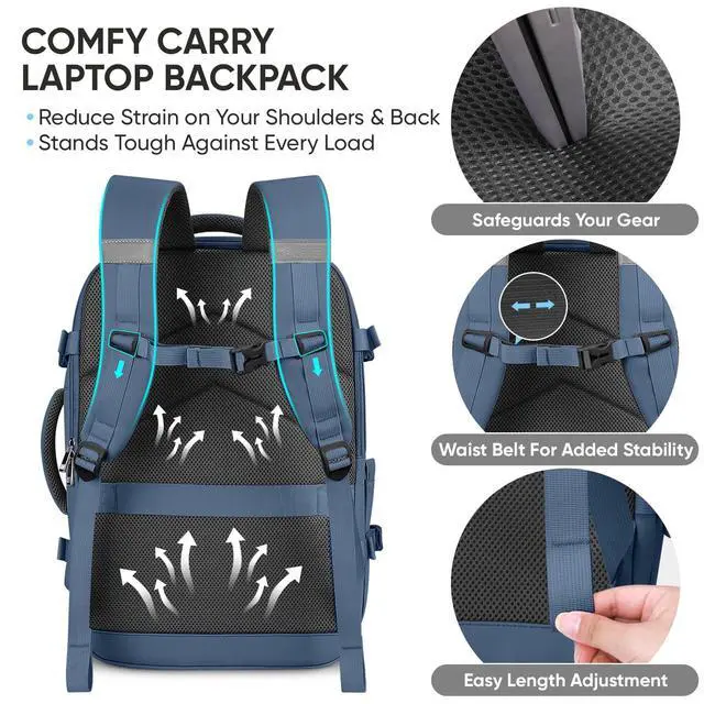 Alt view image 3 of 5 - BALEINE Travel Backpack for Women Men, Large Sturdy Carry On Laptop Backpack Gifts for Business, Casual, Weekender, Hiking (Large, Dusty Blue)