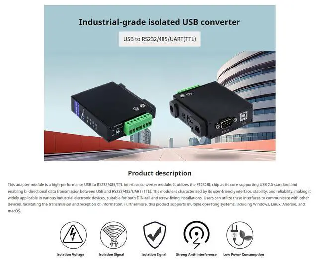Alt view image 2 of 5 - Xicoolee USB to RS232/485/TTL Converter Onboard FT232RL Industrial Grade USB to RS485 Compatible with Mac Linux Android Windows 11/10 / 8.1/8 / 7