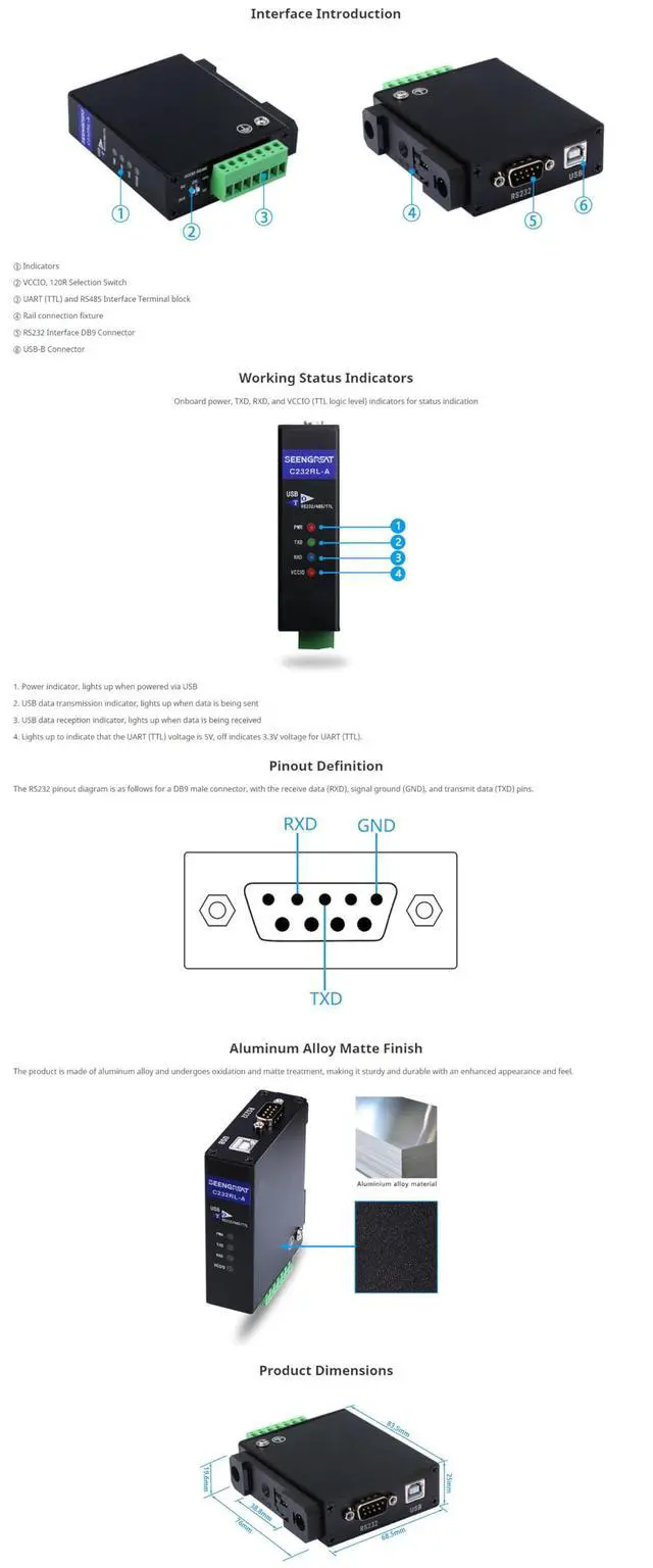Alt view image 5 of 5 - Xicoolee USB to RS232/485/TTL Converter Onboard FT232RL Industrial Grade USB to RS485 Compatible with Mac Linux Android Windows 11/10 / 8.1/8 / 7